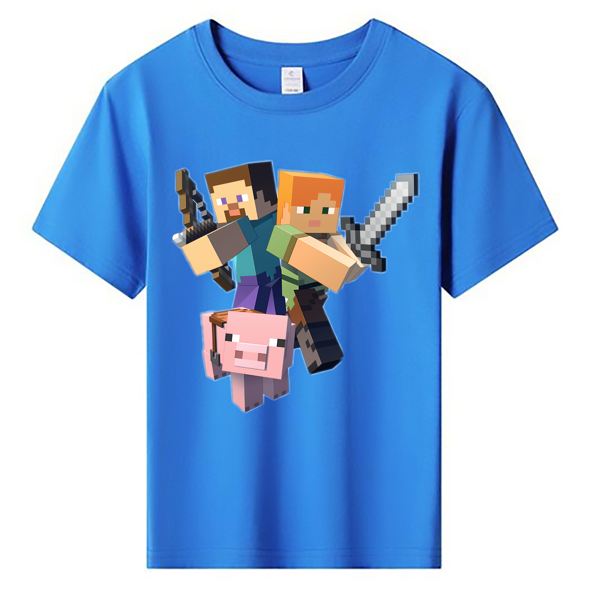 （画像用） マインクラフト ブロックの世界 Minecraft MC Block world 綿100％キッズTシャツ（フロントプリント）